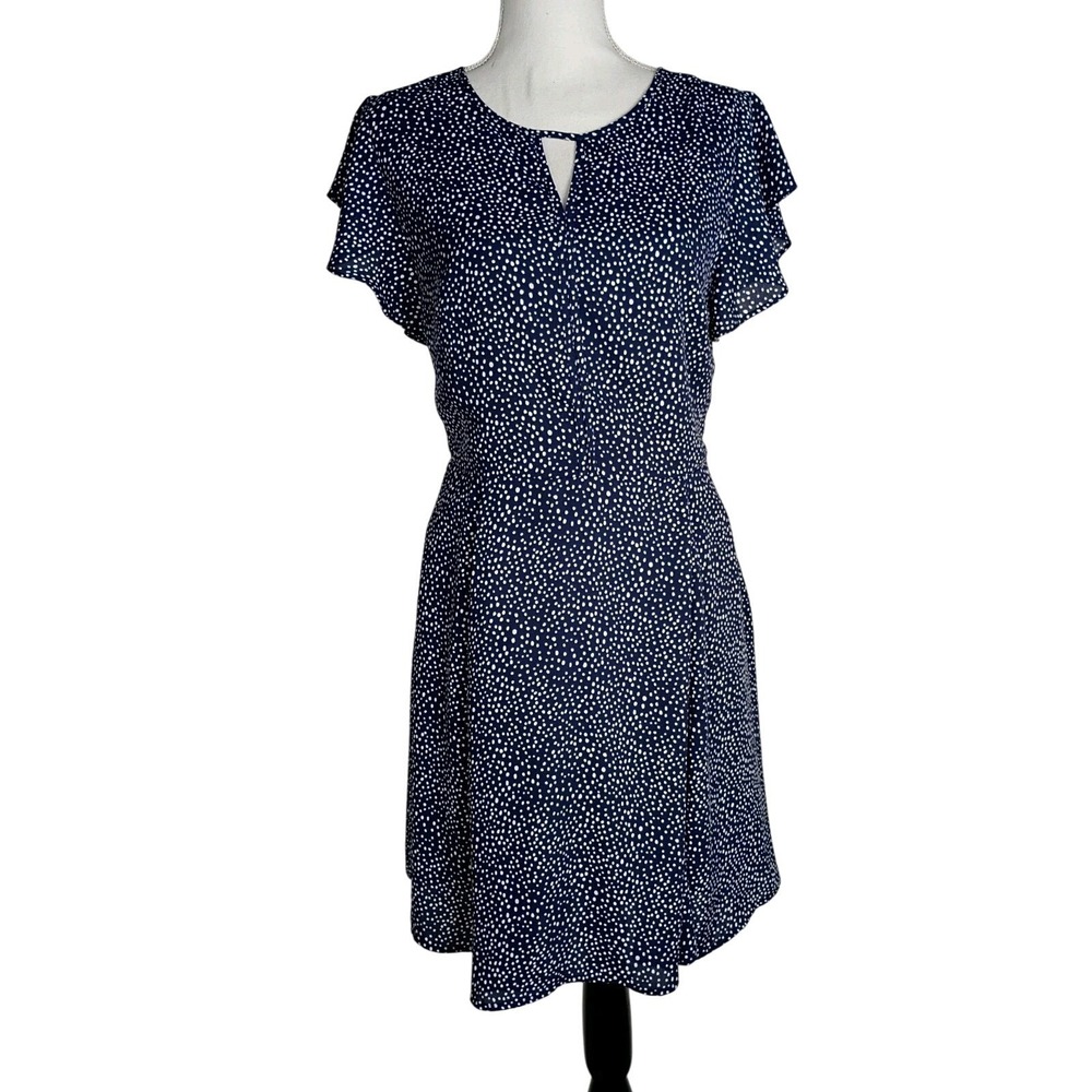 Banana Republic Dress Womens 4 Navy Blue White Polka Dot Flutter Sleeve Mini